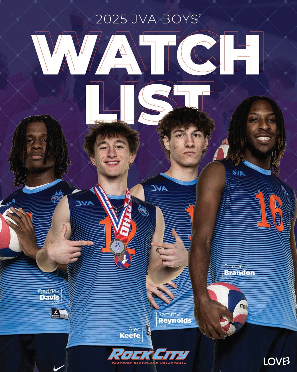 Congratulations to these top male athletes on being nominated for the 2025 JVA Boys’ Watch List!

The players nominated are among the best in the nation in the 18U age division this season. 

Keep up the hard work gentleman! #RCECV #JVAWatchList #LOVBClubs