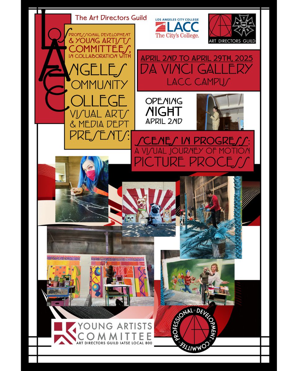 Art Directors Guild (@adg800) on Twitter photo Join us on Opening Night for an evening of creativity and inspiration at our Scenes in Progress Art Exhibition at the <a href="/LACityCollege/">LA City College</a> DaVinci VAMA Gallery. Opening night festivities on April 2nd take place from 4pm to 7pm. Friends and family are welcome at this all-ages FREE Join us on Opening Night for an evening of creativity and inspiration at our Scenes in Progress Art Exhibition at the <a href="/LACityCollege/">LA City College</a> DaVinci VAMA Gallery. Opening night festivities on April 2nd take place from 4pm to 7pm. Friends and family are welcome at this all-ages FREE