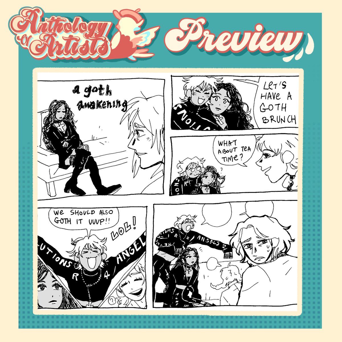 🌈 CONTRIBUTOR SPOTLIGHTS 🌈

Up next is an artist whose work is as strikingly stylish as his characters: okenki! Join their characters for a meal to die for, and remember— bright and early, April 5th is the new fashionably late! We'll see you then!