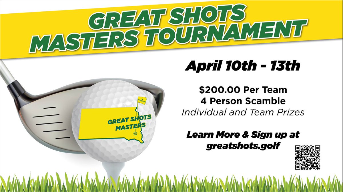 Help us celebrate one of the GREATest golf tournaments around! Sign up your 4-person team for our very own masters tournament and come in to play anytime from April 10th-13th.
Learn More at tinyurl.com/47xa3n7s