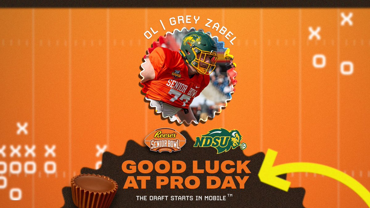 Reese's Senior Bowl (@seniorbowl) on Twitter photo Good luck to Grey Zabel today at North Dakota St Pro Day!!
<a href="/GreyZabel/">Grey Zabel</a>
<a href="/NDSUfootball/">NDSU Football</a>
#TheDraftStartsInMOBILE Good luck to Grey Zabel today at North Dakota St Pro Day!!
<a href="/GreyZabel/">Grey Zabel</a>
<a href="/NDSUfootball/">NDSU Football</a>
#TheDraftStartsInMOBILE