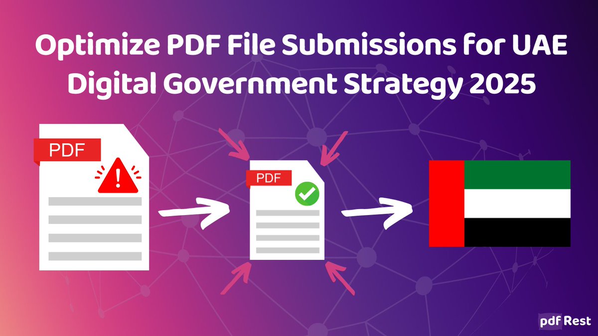 pdfRest's tweet image. Learn how the UAE Digital Government Strategy 2025 impacts digital document submissions and discover how @pdfRest's Compress PDF API can help businesses meet new file size requirements efficiently.
Learn more: pdfrest.com/learning/solut…
 #UAE #PDFCompression #FileSizeRequirements