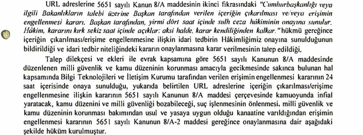 🦔 <a href="/HurKirpi/">HürKirpi</a> sayfamızın Ankara ilgili Sulh Ceza Hakimliği tarafından erişime engellenmesi kararı, bugün X tarafından tarafımıza iletildi.

1️⃣ Sulh Ceza Hakimliğinden erişim engeli talep eden BTK. Sadece <a href="/HurKirpi/">HürKirpi</a> için değil, yüzlerce hesap için başvurduğu kararda görülüyor.

2️⃣