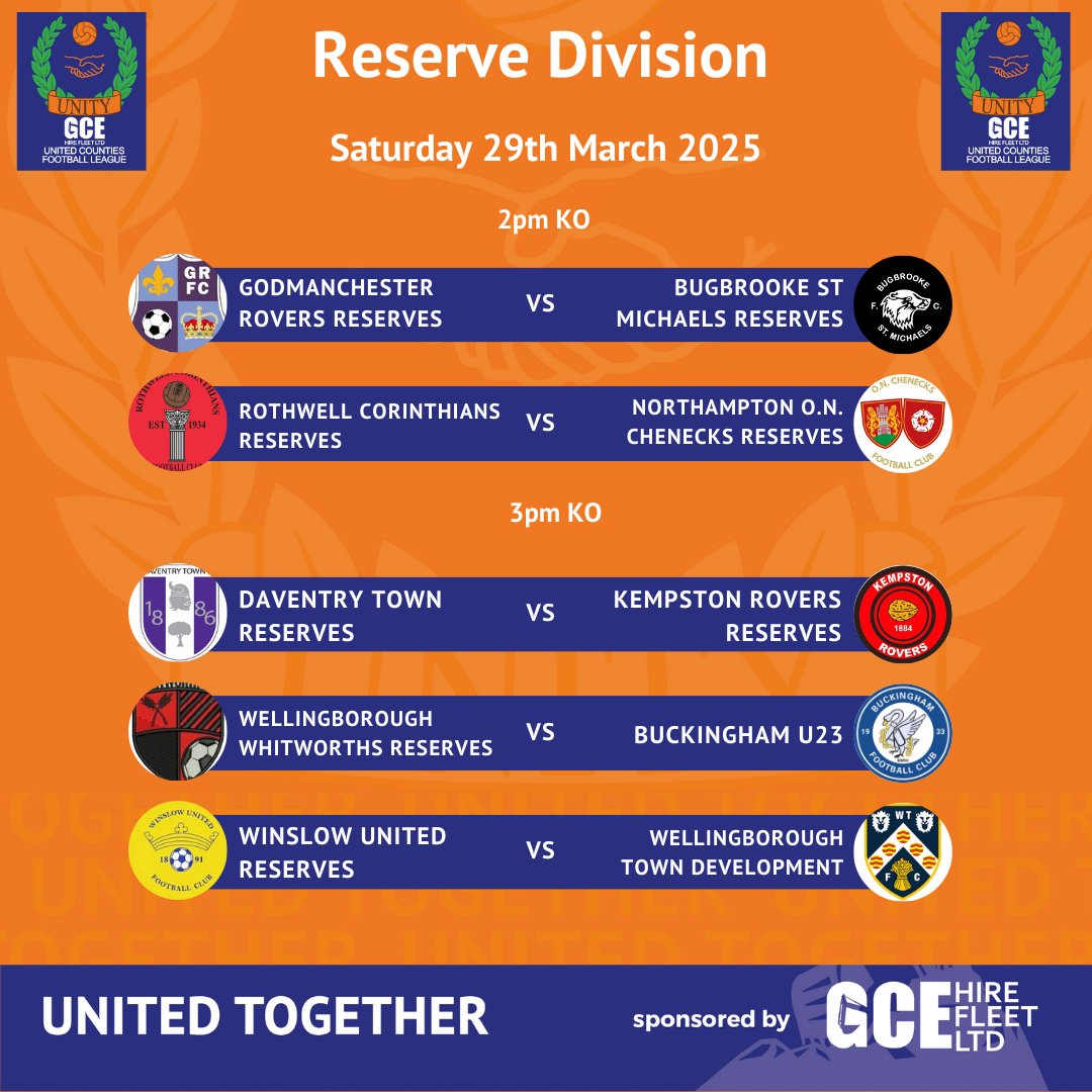 ⚽️ Coming up this weekend!

Here are Saturday's Reserve Division Fixtures ⬇️

*Weather permitting 

<a href="/GCEHireFleet/">GCE Hire Fleet Ltd</a>