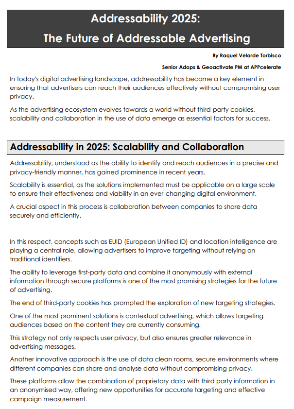 Appcelerate_ai's tweet image. 🗞️Inteligencia location, Data Clean Rooms, PETs like Google Privacy Sandbox, 1st party Data and Collaboration: the keys to #Addressability, the new advertising paradigm.

🗞️#APPcelerate, native adtech cookieless shares in this essence

👁️👁️Great article by Raquel Velarde⤵️