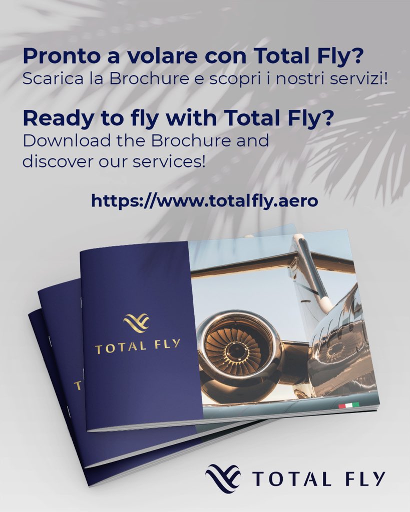 TotalFly's tweet photo. Pronto a volare con Total Fly? 🛩️
Scopri i nostri servizi esclusivi e diventa SkyPartner per accedere a vantaggi speciali!
Scarica la brochure su https://t.co/RF7ooC0AUA e unisciti alla nostra rete!
#TotalFly #SkyPartner #PrivateJet #AviationExcellence #BusinessTravel #Luxury https://t.co/SWKc3Fy0qv