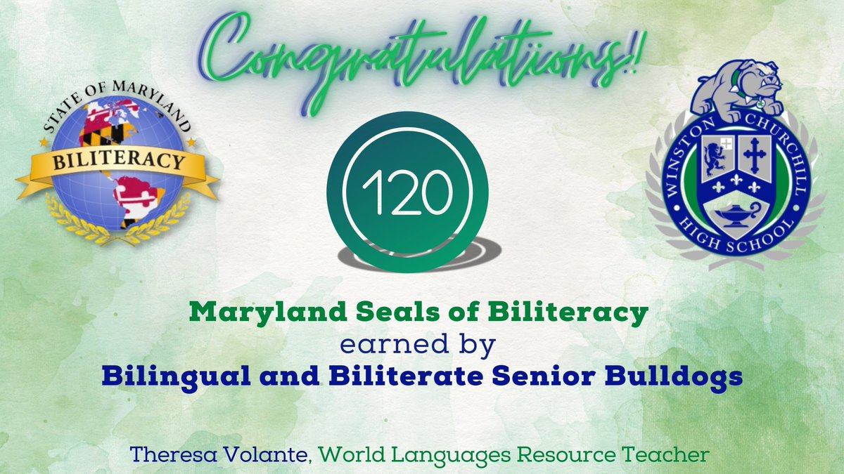 🎓 Winston Churchill High School: 120 <a href="/wchsbulldog/">churchillhighschool</a> senior students earned MD Seals of Biliteracy in over 15 languages:  Spanish, French, ASL, Arabic, Mandarin Chinese, and beyond. Bravo! 🌍 #MCPSProud #MultilingualismMatters