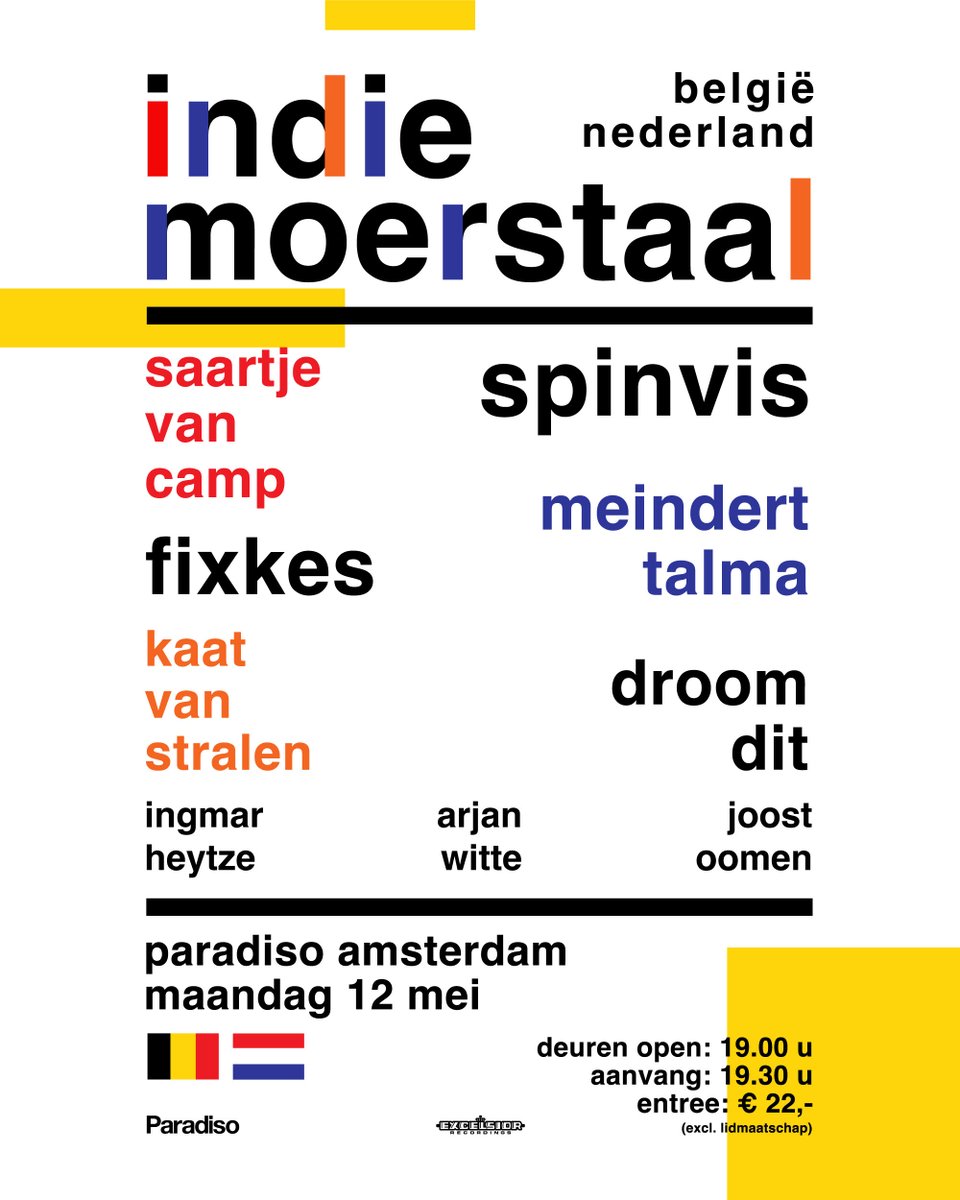 Meindert Talma (@meinderttalma) on Twitter photo Maandag 12 mei spelen de band en ik op het indie moerstaal festival in <a href="/ParadisoAdam/">Paradiso Amsterdam</a>
Gratis toegankelijk voor Indiestadpashouders en Excelsior Supporters. Maandag 12 mei spelen de band en ik op het indie moerstaal festival in <a href="/ParadisoAdam/">Paradiso Amsterdam</a>
Gratis toegankelijk voor Indiestadpashouders en Excelsior Supporters.