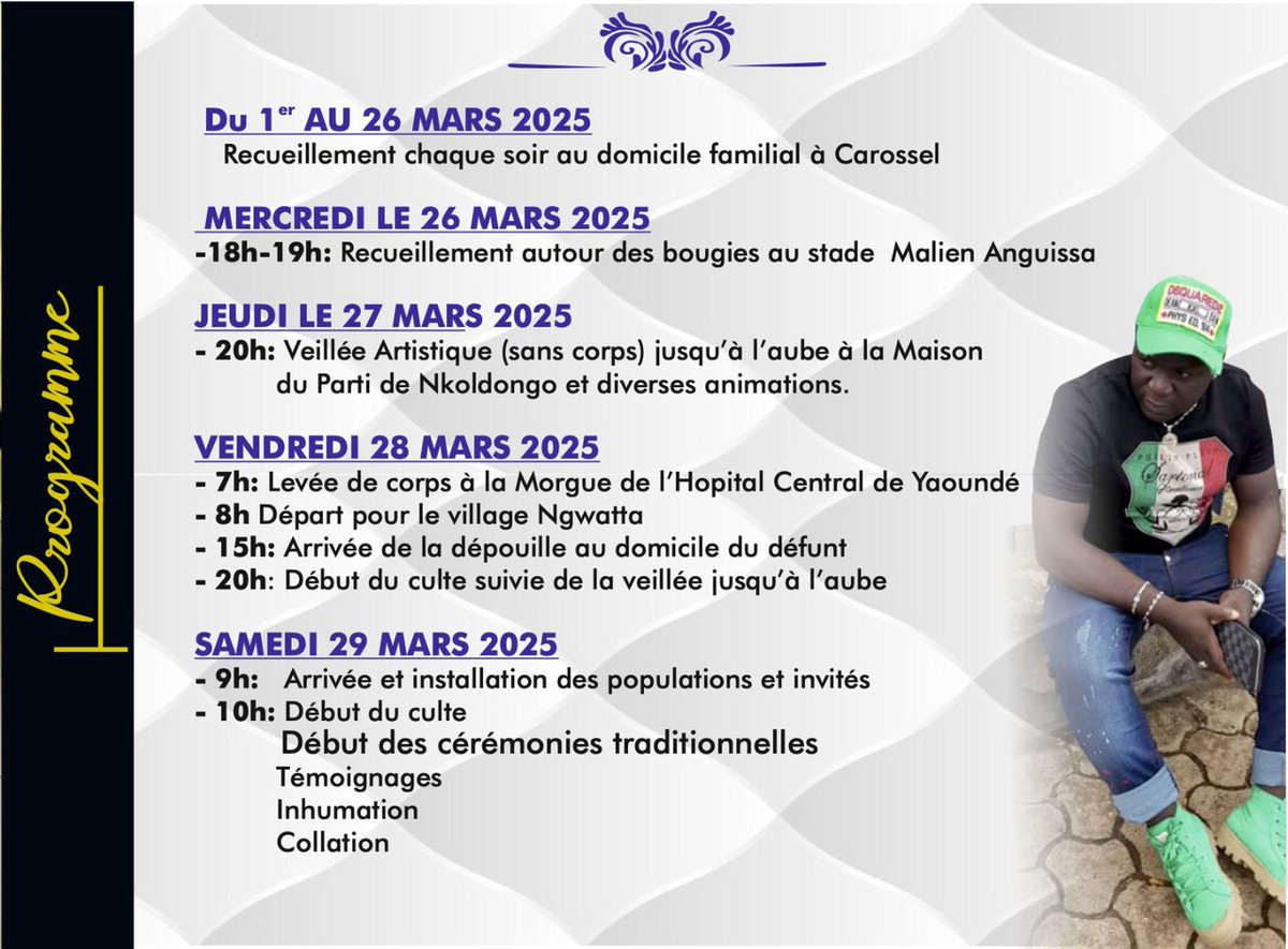 OL_237_Officiel's tweet photo. Adversaire sur le terrain, ami et frère au fil des rencontres entre @OL_237_Officiel et @YaoundeOm.

Ce soir nous honorons la mémoire du frère EGAMOU Roméo dit "Hardaway" 🕯️

Les détails en images pour ceux qui voudront se joindre à notre délégation à la veillée 🔴🔵.
#OL237 https://t.co/ydYLt3JUGp
