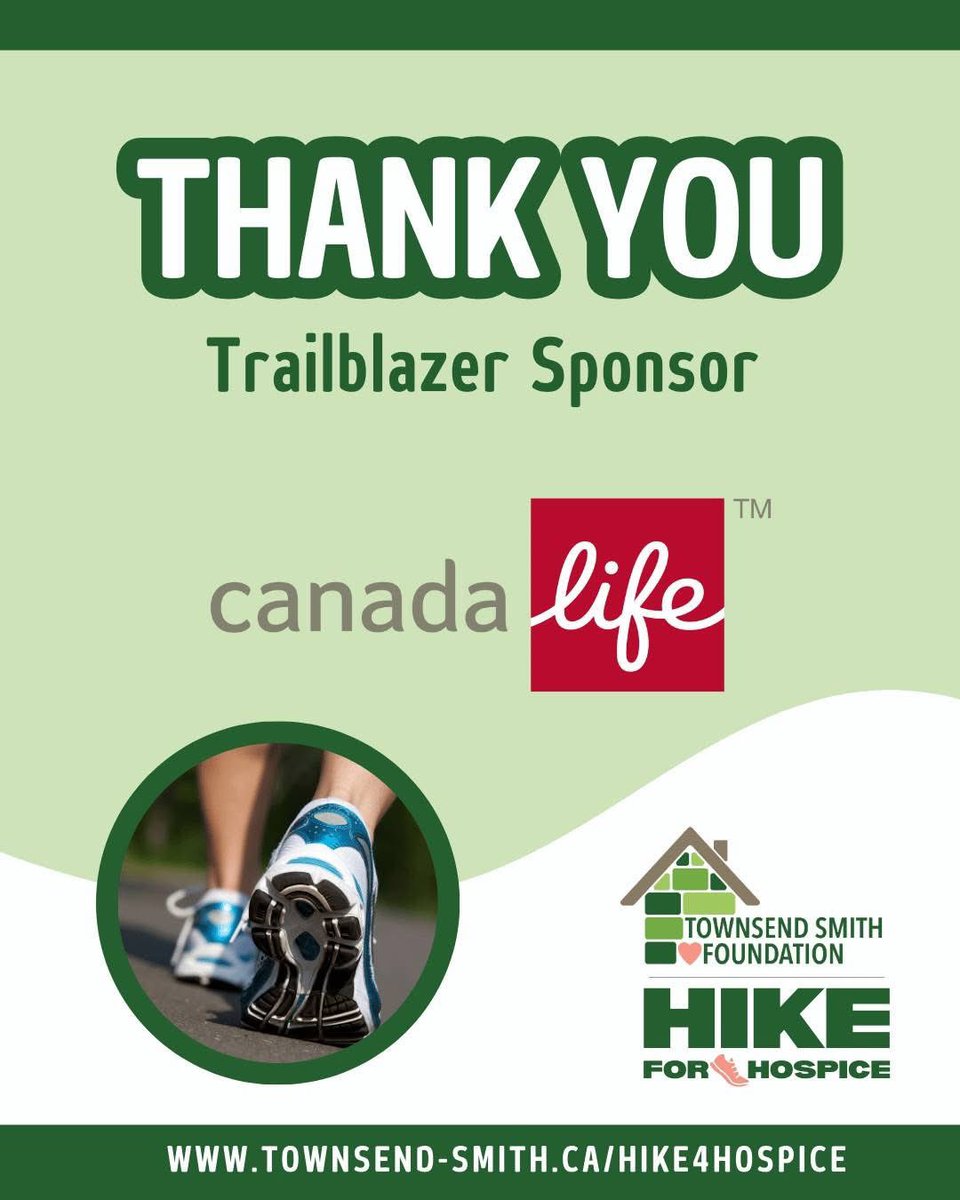🚶‍♂️✨ Canada Life is hitting the trail once again as this year’s Trailblazer Sponsor for the 🥾 Hike for Hospice! A huge thank you for your generous support!

Want to be part of the impact? Visit townsend-smith.ca/hike4hospice/s…

#townsendsmithfoundation