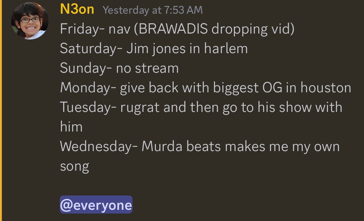 glitch_clippa's tweet photo. Neon reveals his upcoming collabs of this week🔥

#nav #brawadis #jimjones #rugrat #murdabeats https://t.co/g5VmfRtRGH