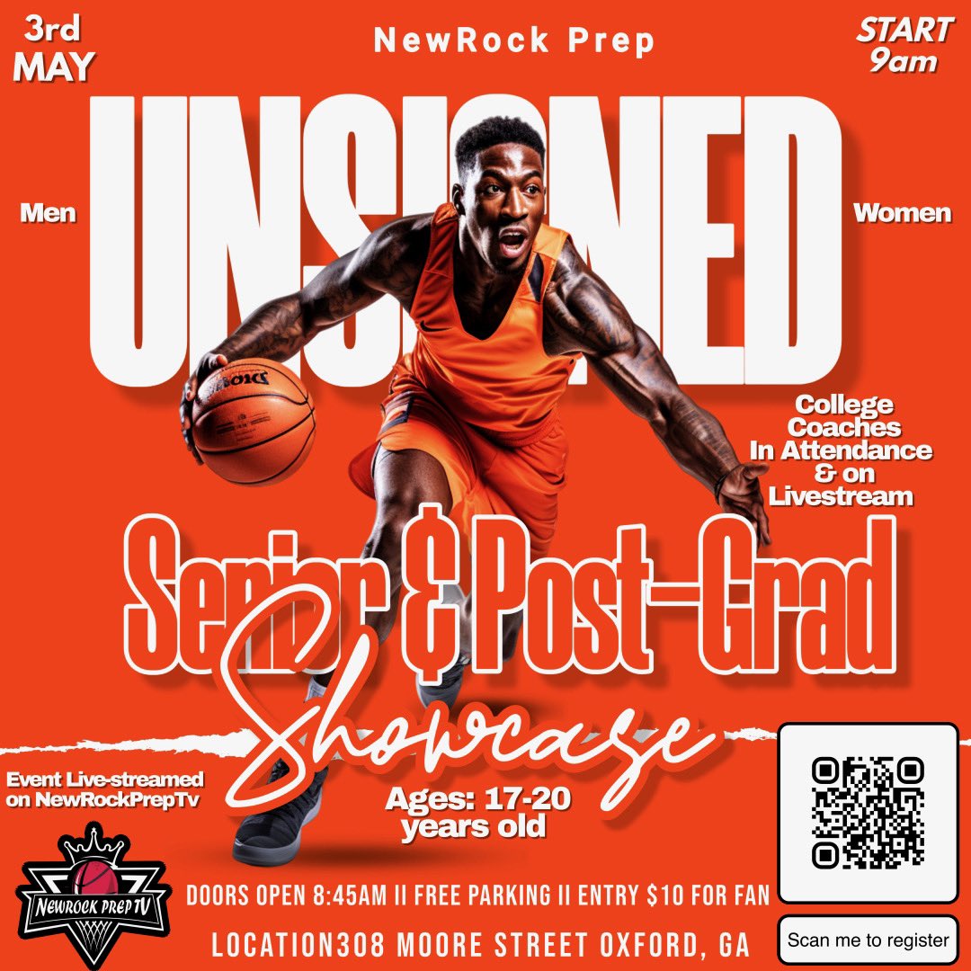 Attention all Unsigned basketball players both Men &amp; Women, NewRockPrepTv will be hosting a Unsigned Senior and Post-Grad Basketball Showcase on May 3rd from 9am-2pm. We are looking for players with the hunger and desire to play basketball at the collegiate level. Please register