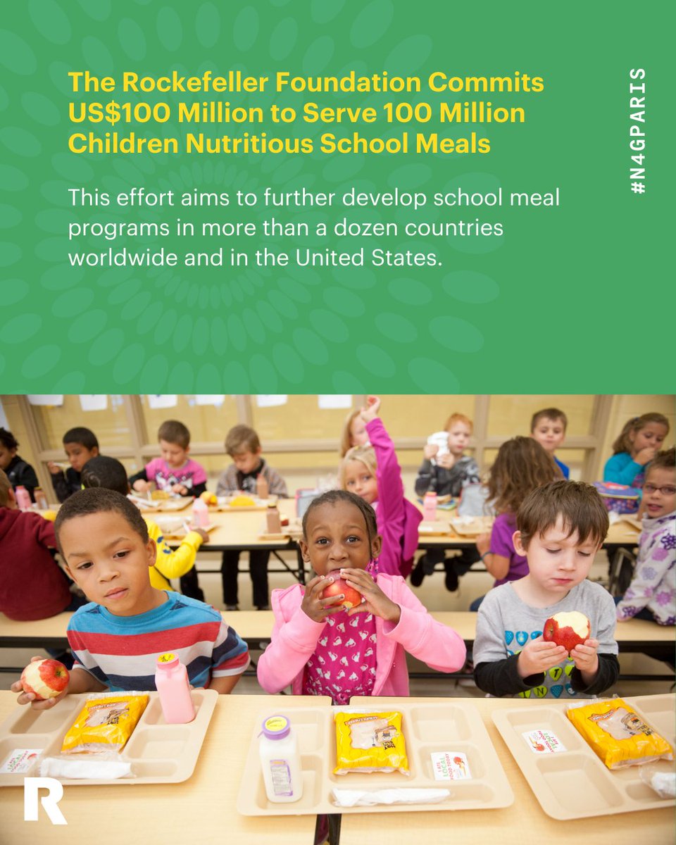 The Rockefeller Foundation (@rockefellerfdn) on Twitter photo We are betting big on school meals.
Today, alongside <a href="/EmmanuelMacron/">Emmanuel Macron</a>, we announced a US$100m commitment to provide nutritious school meals to 100m children in more than 12 countries, including the US.
Learn more: rockfound.link/3DQE1Zr We are betting big on school meals.
Today, alongside <a href="/EmmanuelMacron/">Emmanuel Macron</a>, we announced a US$100m commitment to provide nutritious school meals to 100m children in more than 12 countries, including the US.
Learn more: rockfound.link/3DQE1Zr