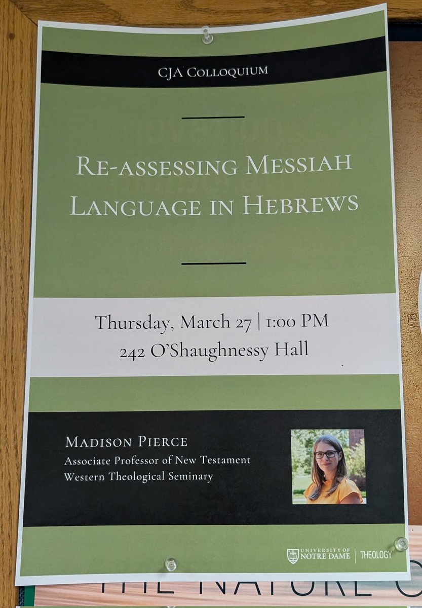 jenniferguo's tweet image. It was wonderful to have Madison Pierce here today for our @NotreDameCJA department colloquium!
Hilarious line from Nathan Eubank introducing her: "Madison Pierce is an expert on Hebrews, so for one day, South Bend will think about Hebrews" 😂😂