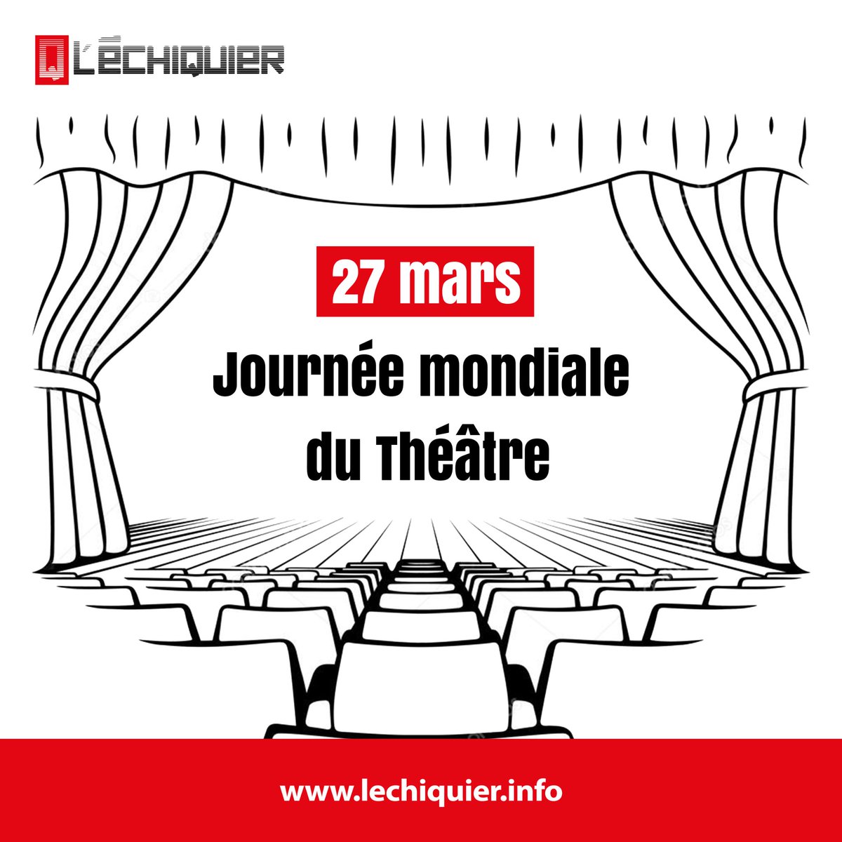 Le #théâtre est un miroir de la société, un puissant vecteur de culture et de transmission.

Encourageons, soutenons et valorisons le théâtre togolais !

#ThéâtreTogolais #JournéeMondialeDuThéâtre #CultureTg #LEchiquier