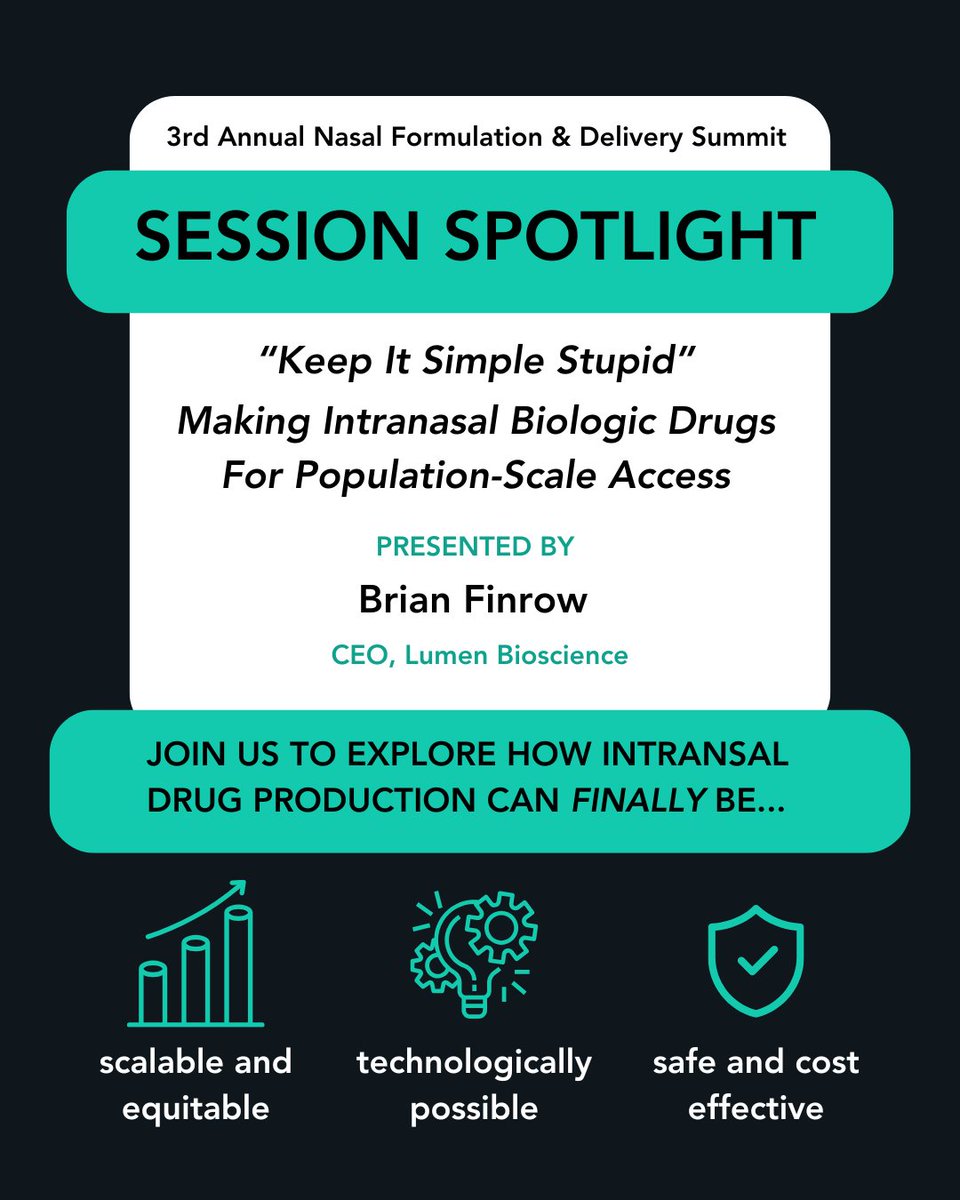 Lumen Bioscience (@lumenbio) on Twitter photo Breaking through intranasal biologics production barriers. Our CEO Brian Finrow presents "Keep It Simple Stupid" at the <a href="/HansonWade/">Hanson Wade</a> Nasal Formulation Summit in Boston next week. Register: nasal-formulation-delivery.com April 1-3, 2024 | Boston, MA Breaking through intranasal biologics production barriers. Our CEO Brian Finrow presents "Keep It Simple Stupid" at the <a href="/HansonWade/">Hanson Wade</a> Nasal Formulation Summit in Boston next week. Register: nasal-formulation-delivery.com April 1-3, 2024 | Boston, MA