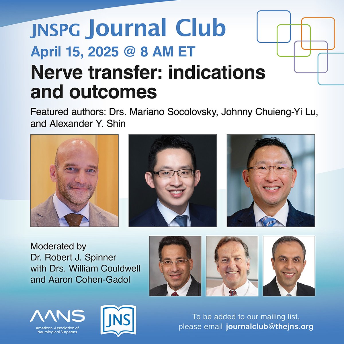#JNSJournalClub Nerve transfer: indications and outcomes. April 15, 2025 @ 8am ET. Neurosurgical Atlas attendee link: us02web.zoom.us/webinar/regist…