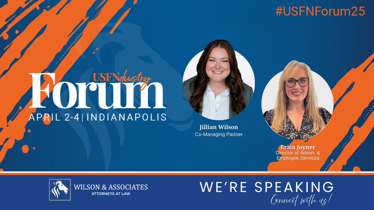 wilsonlawpride's tweet image. Next week!  Jillian Wilson and Erica Joyner will be speaking at the USFN Forum in Indianapolis. This event combines educational sessions with networking and professional development for members of the mortgage servicing industry. #USFN #USFNForum25 #realestate #mortgagebanking