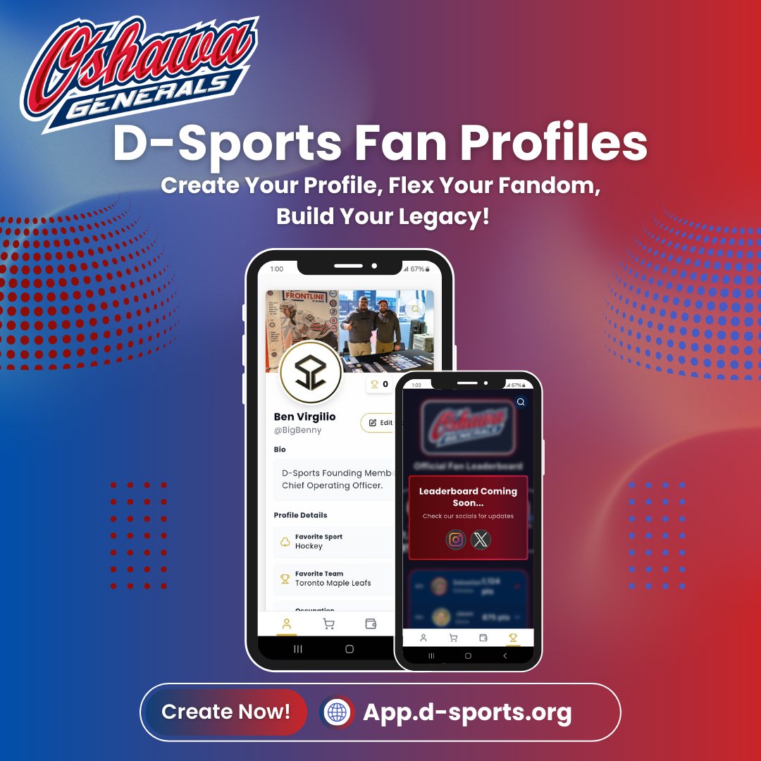 🚨 Hey #GensNation! The Official D-Sports Fan Profile is Here! 🚨 

Prove you're the Ultimate Gens Fan, earn Digital Collectibles and Exclusive Perks just for <a href="/Oshawa_Generals/">Oshawa Generals</a> superfans!

💪Flex Your Fandom, Build Your Legacy! 
▶️ App.d-sports.org

<a href="/OHLHockey/">Ontario Hockey League</a> #OHL