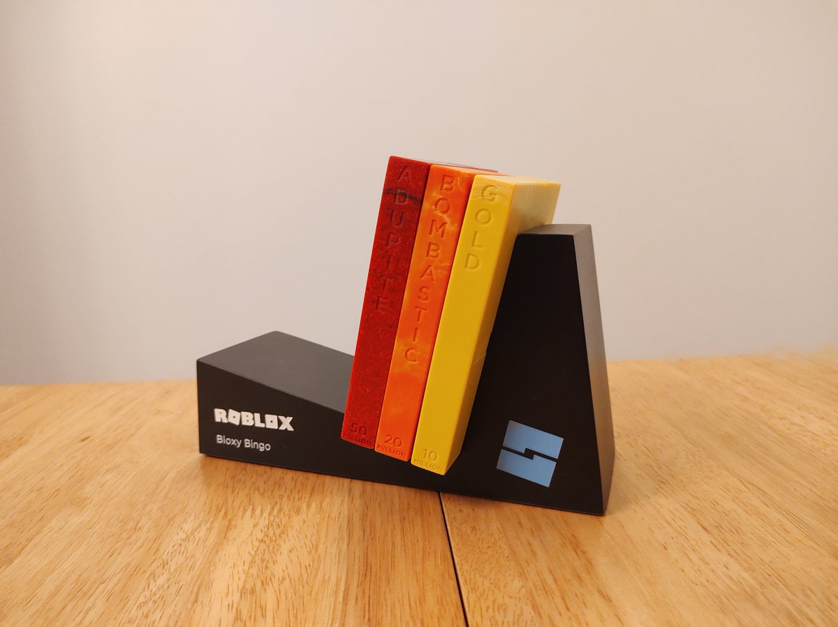 BloxyBingo's tweet image. The Roblox Tilt Trophies for 20M and 50M game play hours came today! Thank you very much for playing! 😄