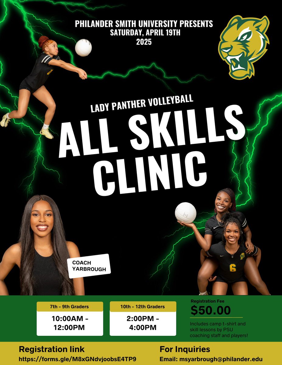The Lady Panthers Volleyball team is back with another skills clinic!

🏐🏐🏐🏐🏐🏐🏐

Sign up with the link below!

#Arkansas #LittleRock #volleyball #HBCU 

forms.gle/M8xGNdvjoobsE4…