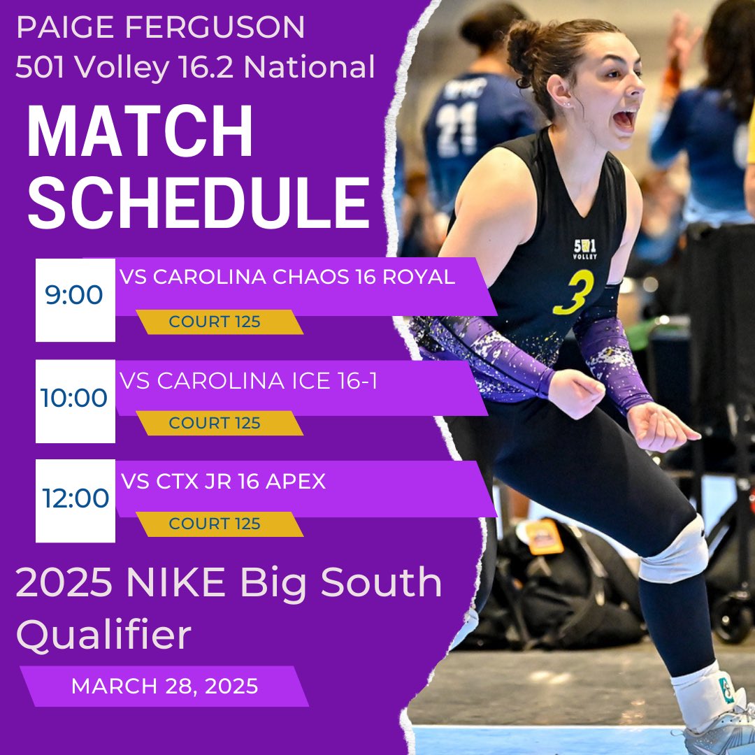 Paigef2027's tweet photo. Big South Qualifier Day 1 Schedule! https://t.co/427MLAYlqA