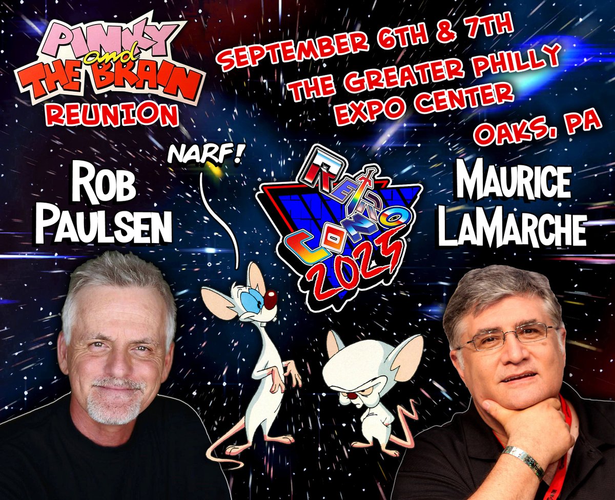♫ They're Pinky &amp; the Brain Brain Brain Brain, Brain Brain Brain Brain Brain... ♪

They're coming to take over Oaks, PA! 

Meet the voices behind the classic comedy duo Pinky and the Brain, Rob Paulsen and Maurice LaMarche, September 6th &amp; 7th at Retro Con 2025!