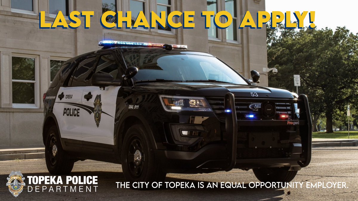🚨 Final Chance to Join Our Next Academy! 🚨

Ready to start your career in law enforcement? TPD’s next entry exam is on April 4, 2025, and this is your LAST CHANCE to secure your spot in our upcoming police academy!

Don't wait—sign up now at topeka.org/tpdrecruiting and #BeTPD.