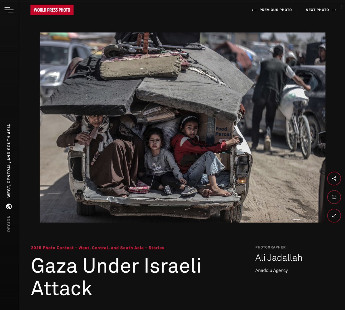 Ali Jadallah 𓂆 (@alijadallah66) on Twitter photo Today, I received the World Press Photo award, an achievement I once wished to attain in a time of peace. But it pains me to accept it while documenting the suffering of my people under these horrific conditions. I want you to know that these scenes are not from the past; they Today, I received the World Press Photo award, an achievement I once wished to attain in a time of peace. But it pains me to accept it while documenting the suffering of my people under these horrific conditions. I want you to know that these scenes are not from the past; they