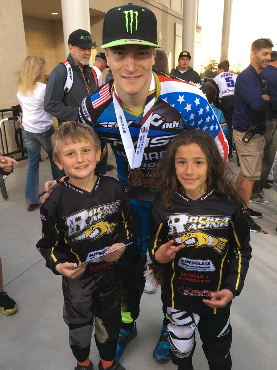 DianeRHamilton's tweet photo. Thanks .@connorfields11 for inspiring my son. Any chance you’re at @RockHillBMX this weekend?  This was you with Adam on the left and his teammate in 2017.  He’s racing for team Rocket this weekend. Let’s redo this photo! You in?!? #usabmx #carolinanationals https://t.co/o4MZZcCQ3L