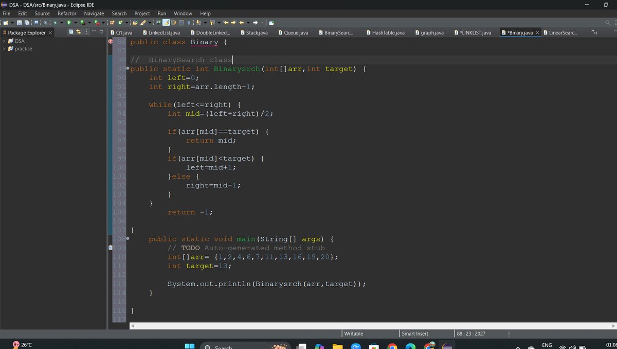 Vishal_kr21's tweet image. BinarySearch
 #SearchingAlgorithm  #Java  #algorithm #CodingChallenge  #100DaysOfCode 
binary search—an elegant and efficient algorithm! It's used to find the position of a target element within a sorted array or list.