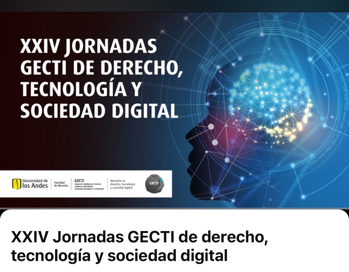 Vea las XXIV Jornadas GECTI de derecho, tecnología y sociedad digital <a href="/UniandesDerecho/">UniandesDerecho</a> youtube.com/live/EHypye20u… vía <a href="/YouTube/">YouTube</a>