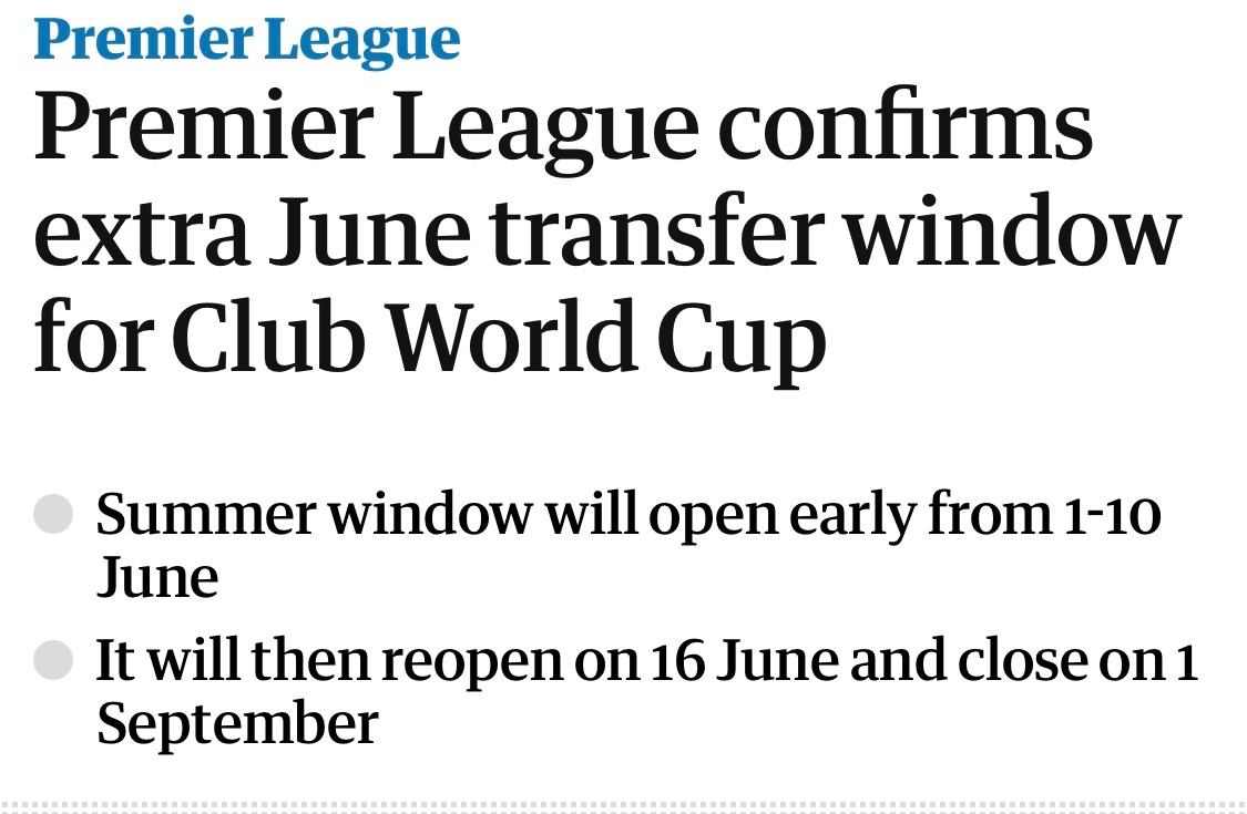 Genuinely cannot believe that on June 10 of this year, the transfer window is *not* going to slam shut, and will instead just be left on the latch for six days.