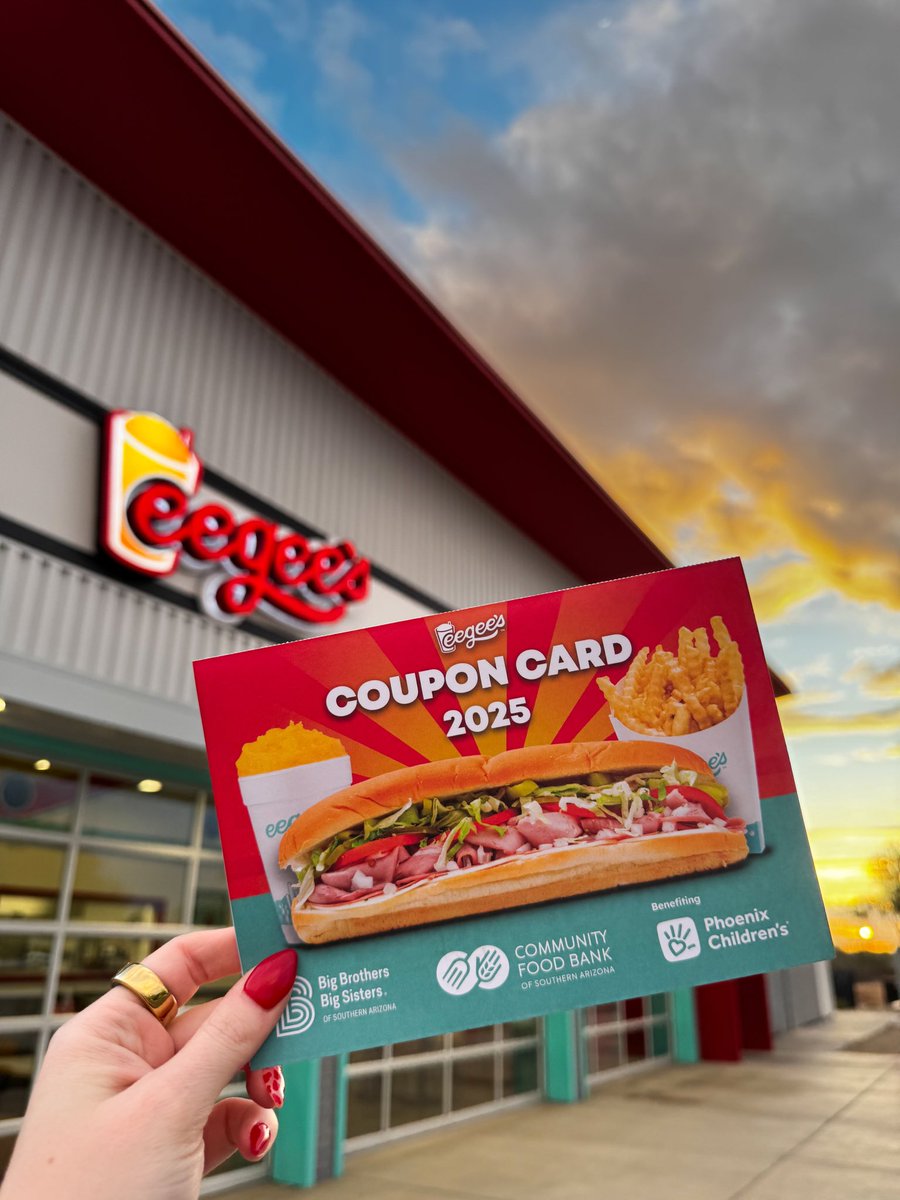eegees (@eegees) on Twitter photo Eat, Sip, and Give Back with our Coupon Cards! $60 savings for only $15, benefitting our awesome partners at <a href="/soazbigs/">Big Brothers Big Sisters of Southern Arizona</a> , <a href="/FriendsofPCH/">Phoenix Children's Foundation</a> , <a href="/foodbankofsaz/">Community Food Bank of Southern Arizona</a> . Pick up yours today!๐ฅค Eat, Sip, and Give Back with our Coupon Cards! $60 savings for only $15, benefitting our awesome partners at <a href="/soazbigs/">Big Brothers Big Sisters of Southern Arizona</a> , <a href="/FriendsofPCH/">Phoenix Children's Foundation</a> , <a href="/foodbankofsaz/">Community Food Bank of Southern Arizona</a> . Pick up yours today!๐ฅค