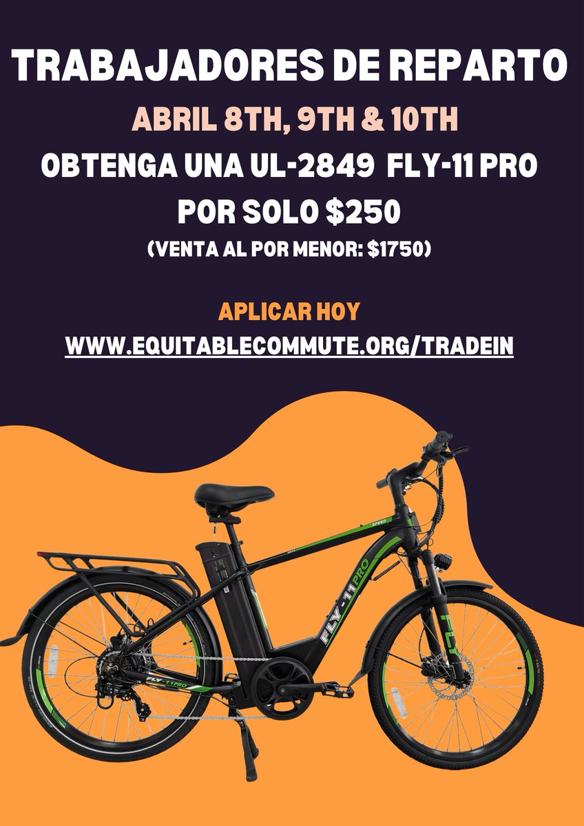 Kristin Musulin (@kristinmusulin) on Twitter photo 📣 NYC DELIVERY WORKERS: <a href="/EquitableCP/">Equitable Commute Project (ECP)</a> is hosting its final e-bike trade-in events from April 8-10 (11am-7pm), during which delivery workers can pick up a fire-safe, Fly-11 Pro e-bike for $250 (!!!) — apply today! 📣 NYC DELIVERY WORKERS: <a href="/EquitableCP/">Equitable Commute Project (ECP)</a> is hosting its final e-bike trade-in events from April 8-10 (11am-7pm), during which delivery workers can pick up a fire-safe, Fly-11 Pro e-bike for $250 (!!!) — apply today!