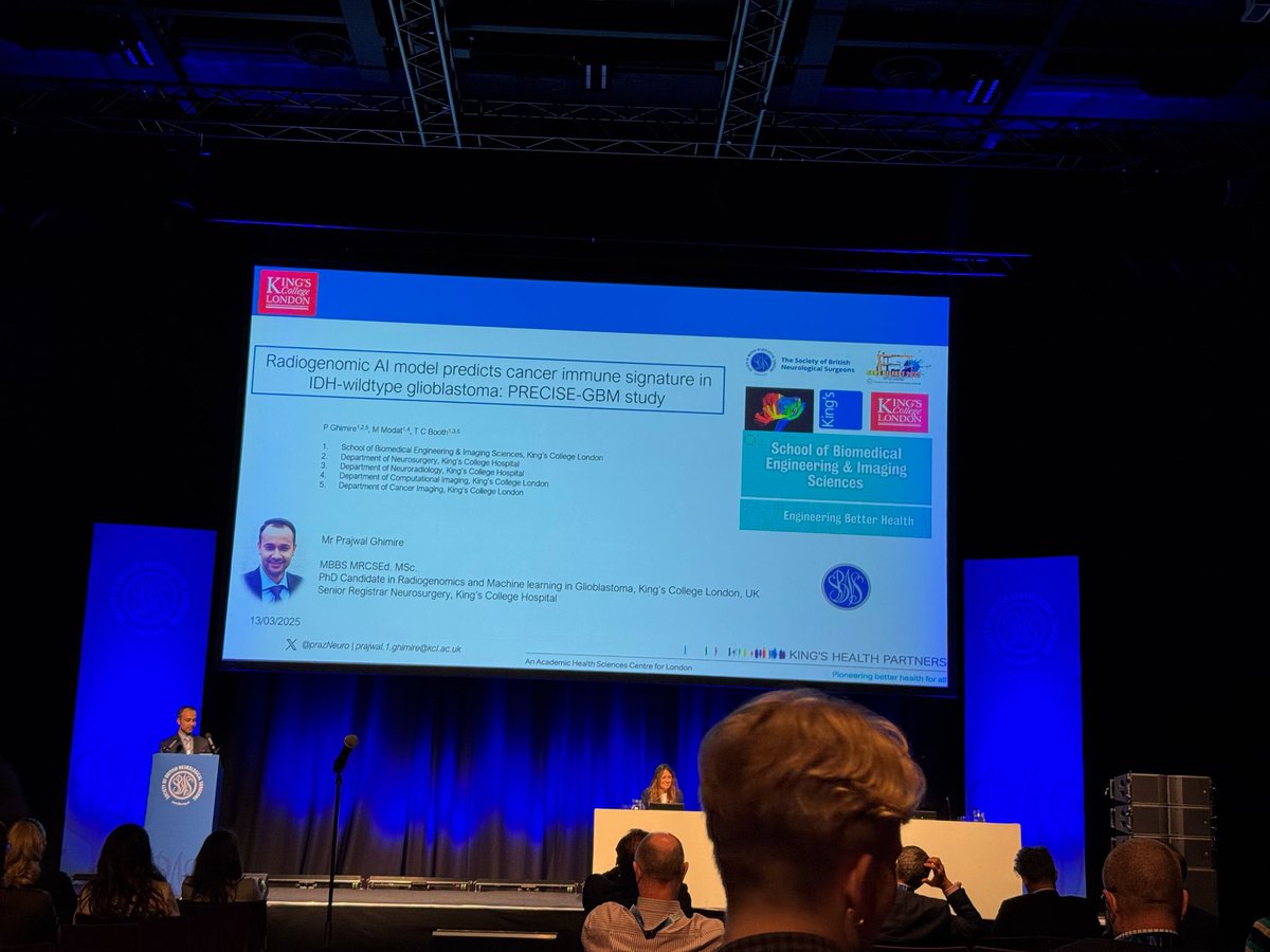Honoured to receive the Best Oral Presentation Prize at #SBNS2025Belfast for my talk:
“Radiogenomic AI model predicts cancer immune signature in IDH-wildtype glioblastoma.”

Thanks to <a href="/The_SBNS/">SBNS</a>  and my mentors Dr. <a href="/ThomasCBooth/">Thomas C Booth</a> &amp; Dr Modat.

#AIinMedicine #Glioblastoma #NeuroOnc