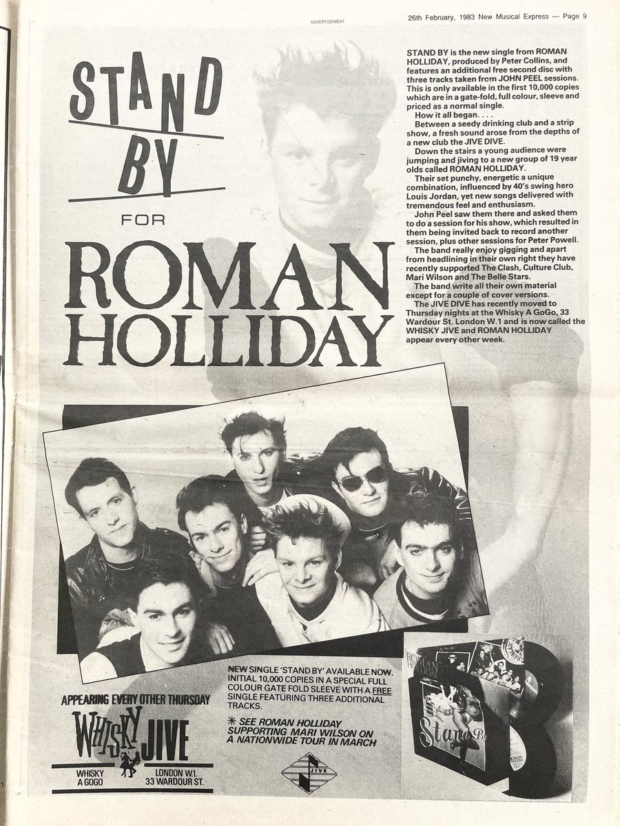Roman Holliday advert.
New Musical Express, 26 February 1983.