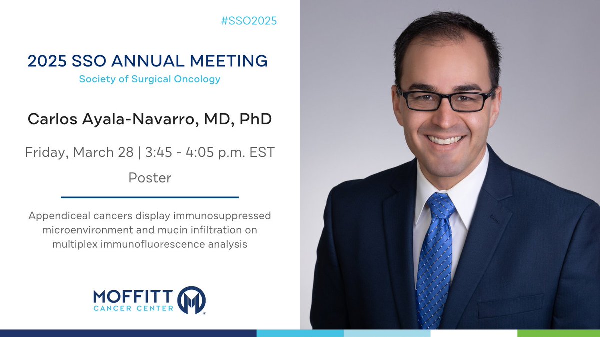 Moffitt Cancer Center (@moffittnews) on Twitter photo Stop by Carlos Ayala-Navarro, MD, PhD (<a href="/CIABoriSurgeon/">Carlos I Ayala-Navarro, MD PhD</a>)’s poster tomorrow at #SSO2025 to explore the immunosuppressed microenvironment and mucin infiltration in appendiceal cancers through multiplex immunofluorescence analysis.
📍 HUB Poster Park
#MoffittSSO25 Stop by Carlos Ayala-Navarro, MD, PhD (<a href="/CIABoriSurgeon/">Carlos I Ayala-Navarro, MD PhD</a>)’s poster tomorrow at #SSO2025 to explore the immunosuppressed microenvironment and mucin infiltration in appendiceal cancers through multiplex immunofluorescence analysis.
📍 HUB Poster Park
#MoffittSSO25