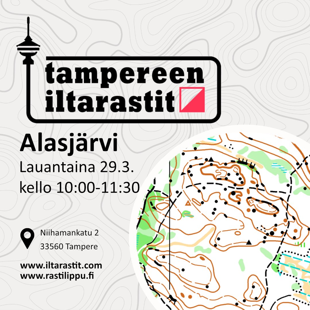 Tätä hetkeä on odotettu koko talvi: Tulevana lauantaina suunnistetaan maastossa! 🗺️🧭

📌 Kartanmyynti Alasjärven liityntäparkilla (Niihamankatu 2, 33560 Tampere)
🏃‍♂️Lähdöt: 10.00-11.30
🗺Radat 3km, 5km, 7km
🚗 Omatoiminen pysäköinti 
🌲Rastit sijaitsevat maastossa