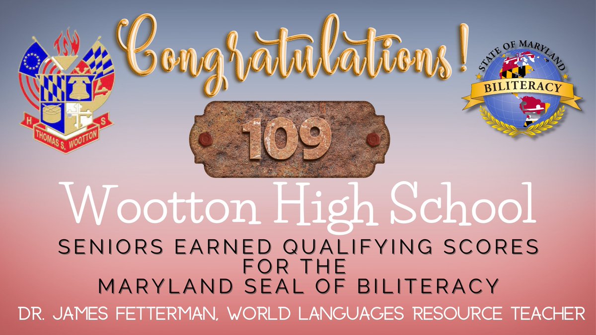 🎓 Thomas S. Wootton High School: 109 seniors sealed their success in ASL, Arabic, French, Mandarin Chinese, Spanish, and more languages of our community! 🌟 #MCPSMultilingual <a href="/TSWoottonHS/">Thomas S. Wootton HS</a> #MDSealofBiliteracy #HablamosIdiomas #FiersDeNosÉlèves