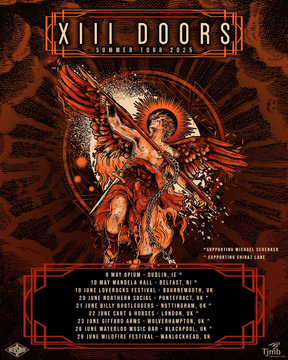 XIII Doors (@xiiidoors) on Twitter photo 🔥SUMMER TOUR ANNOUNCEMENT 🔥
We’re so excited to announce our full summer dates for 2025 supporting both Michael Schenker and
<a href="/ShirazLane/">Shiraz Lane</a>
Who’s coming to see us? 🤘
#michaelschenker #shirazlane #summertour #tour2025
#musictour #ufo #rotosound 🔥SUMMER TOUR ANNOUNCEMENT 🔥
We’re so excited to announce our full summer dates for 2025 supporting both Michael Schenker and
<a href="/ShirazLane/">Shiraz Lane</a>
Who’s coming to see us? 🤘
#michaelschenker #shirazlane #summertour #tour2025
#musictour #ufo #rotosound