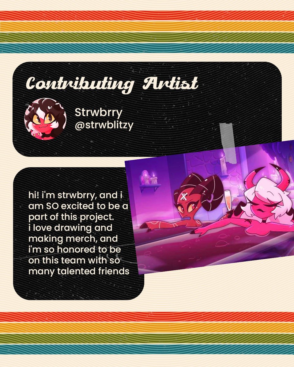 CONTRIBUTOR SPOTLIGHT 💫🌈

Making some awesome merch for the zine, it’s the one and only <a href="/strwblitzy/">strwbrry 🍓</a>!

Keep following to see more of our amazing contributors! Not long left until our lineup is complete 👀

#HellinTechnicolorZine #HelluvaBoss