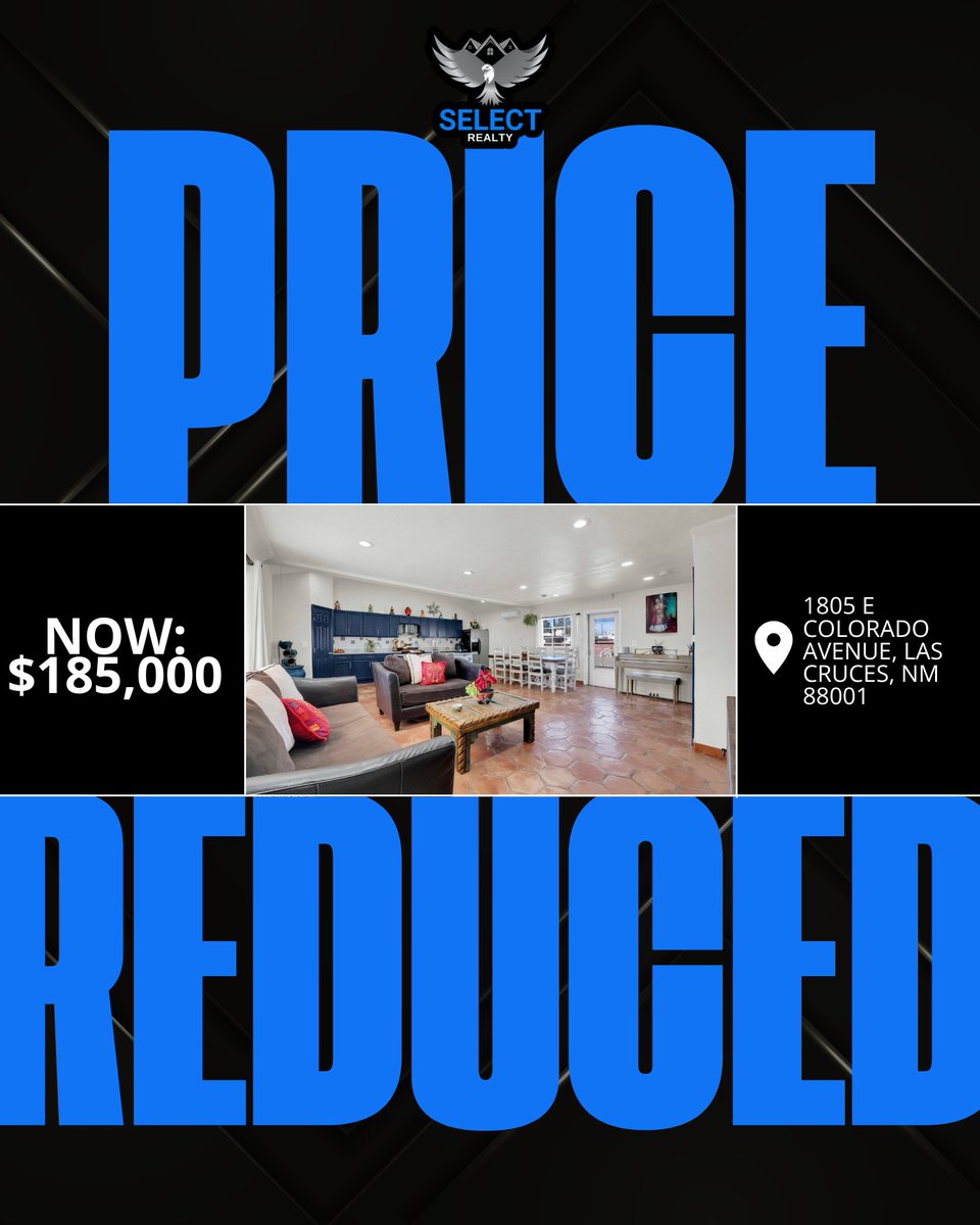 SelectRealtyLC's tweet image. 🎉 PRICE JUST DROPPED! 🎉

This vibrant, culture-packed beauty at 1805 E Colorado Ave just got even more irresistible—now only $185,000! 😍✨

Deals like this don’t last long—who’s ready to call this beauty home? 👀📞
(575) 689-1600
