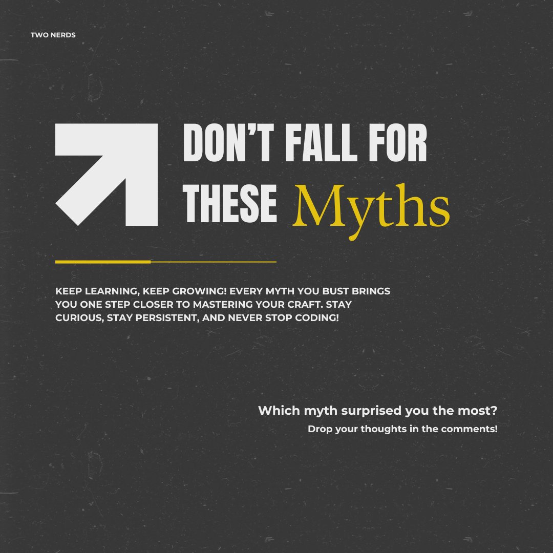 TwoNerds_in's tweet image. Don’t fall for these programming myths!
❌ You must be a math genius to code. Nope!
❌ Will AI replace programmers? Think again!
Swipe through & get the facts! 💡
💬 Which myth surprised you the most? Comment below! 👇
#CodingMyths #TechFacts #LearnToCode