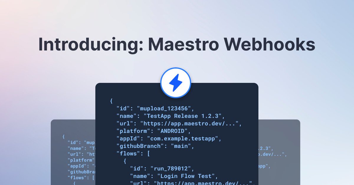 📣  Introducing: Maestro Webhooks 📣

Run Maestro tests in the cloud &amp; sync results anywhere ⚡

Full announcement:
maestro.dev/blog/introduci…