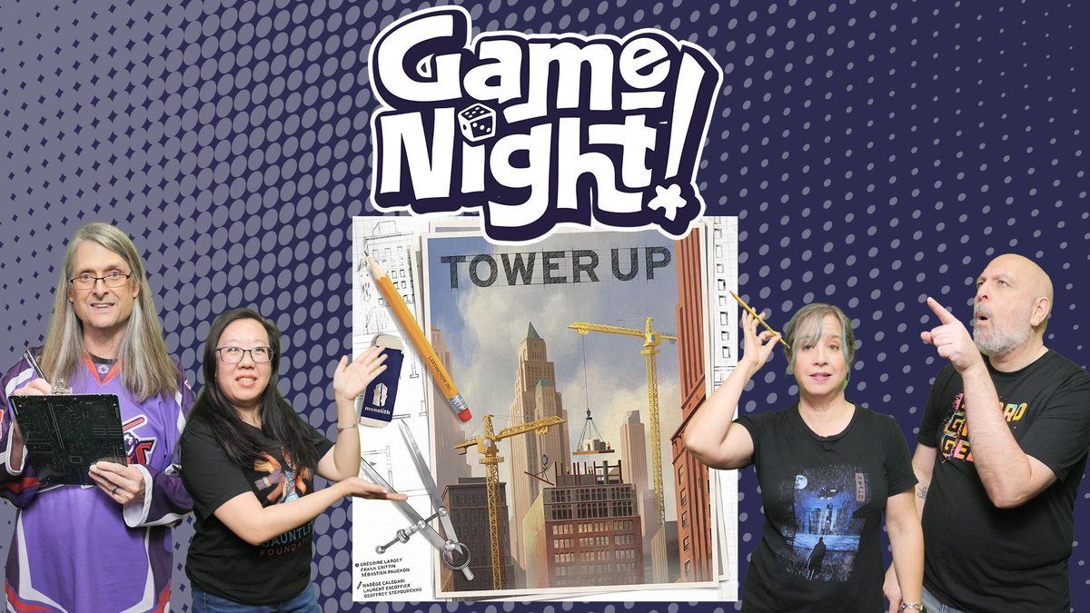 heccubustwit's tweet image. Tonight on GameNight! @ChilibeanNP, @panda8ngel, Aaron &amp;amp; @heccubustwit  teach &amp;amp; play &quot;Tower Up&quot; designed by @Frank_lartin, Grégoire Largey &amp;amp; Sébastien Pauchon and published by @Monolithedition. Thanks to @Gamegenic_ for sponsoring this episode! —Lincoln youtube.com/watch?v=9htsya…