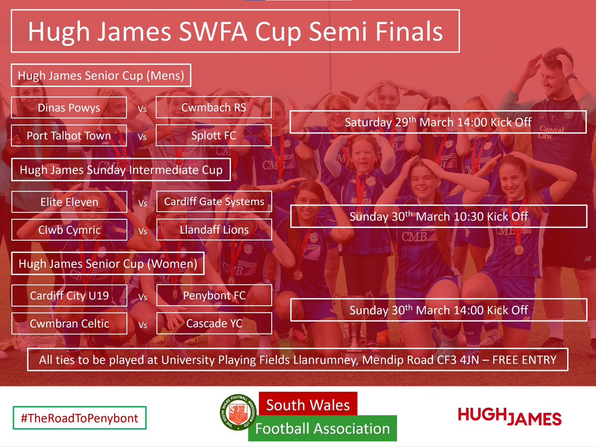 South Wales FA (@southwalesfa) on Twitter photo The magic of the cup β¨πͺ
This weekend sees the <a href="/HughJamesLegal/">Hugh James</a> cup semi finals
Who can make it to finals weekend on 3rd & 4th May?
Head to <a href="/CardiffUniSport/">Cardiff Uni Sport π΄β«οΈ</a> University Fields for a bumper weekend of footballβ¦
πΈ <a href="/PerryDobbins1/">Perry Dobbins Photography</a> The magic of the cup β¨πͺ
This weekend sees the <a href="/HughJamesLegal/">Hugh James</a> cup semi finals
Who can make it to finals weekend on 3rd & 4th May?
Head to <a href="/CardiffUniSport/">Cardiff Uni Sport π΄β«οΈ</a> University Fields for a bumper weekend of footballβ¦
πΈ <a href="/PerryDobbins1/">Perry Dobbins Photography</a>