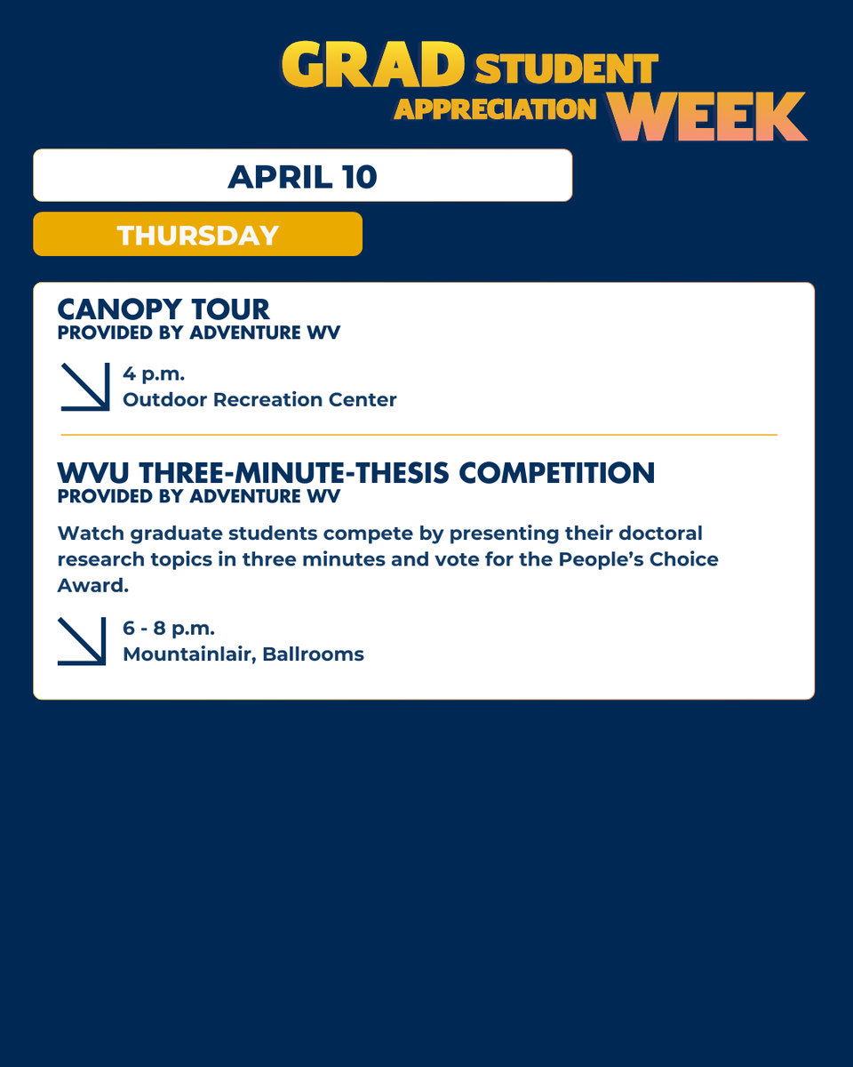 Exciting events ahead - Don't miss GSAW Thursday, April 10. Find the full schedule and registration links here: graduateeducation.wvu.edu/news-and-event…