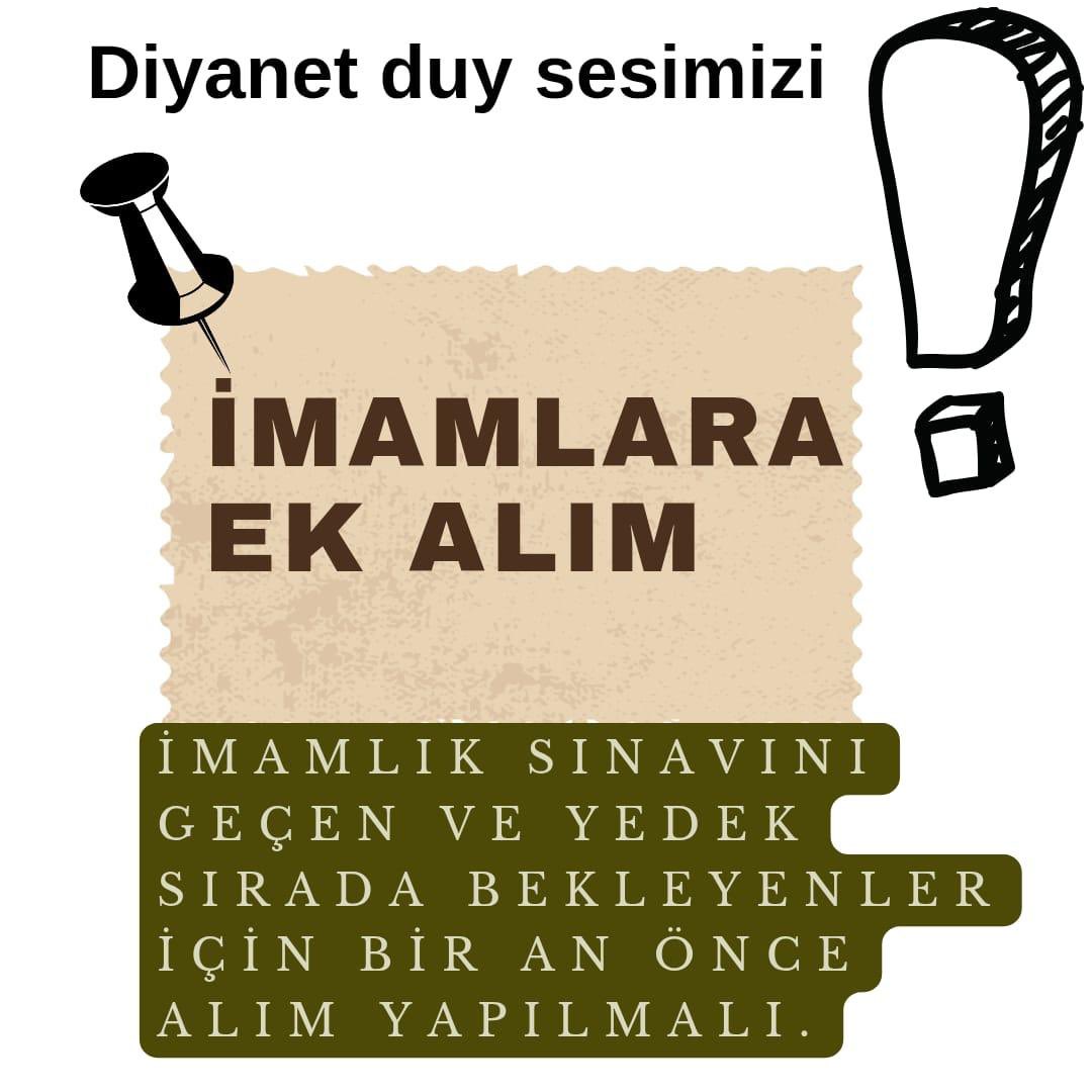 📢 İmamlık sınavını geçen ve yedek sırada bekleyenler için bir an önce alım yapılmalıdır!

#İmamAkademiHakkımız