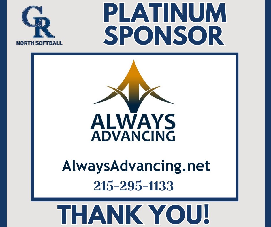 Thank you, Always Advancing for being a Platinum Sponsor of Council Rock North Softball!!!
Visit their website at alwaysadvancing.net for custom medals, ribbons and apparel!
We appreciate your support!